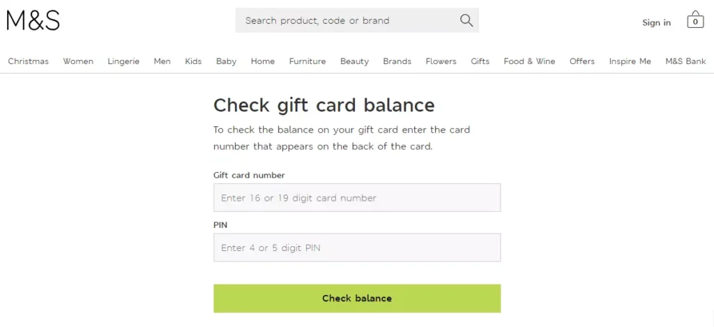 m&s gift card check balance